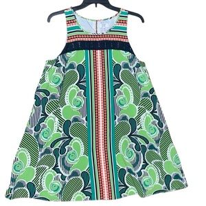 •CROWN & IVY•NWOT GREEN MULTI-PATTERNED 100% LINED SLEEVELESS DRESS SIZE MEDIUM